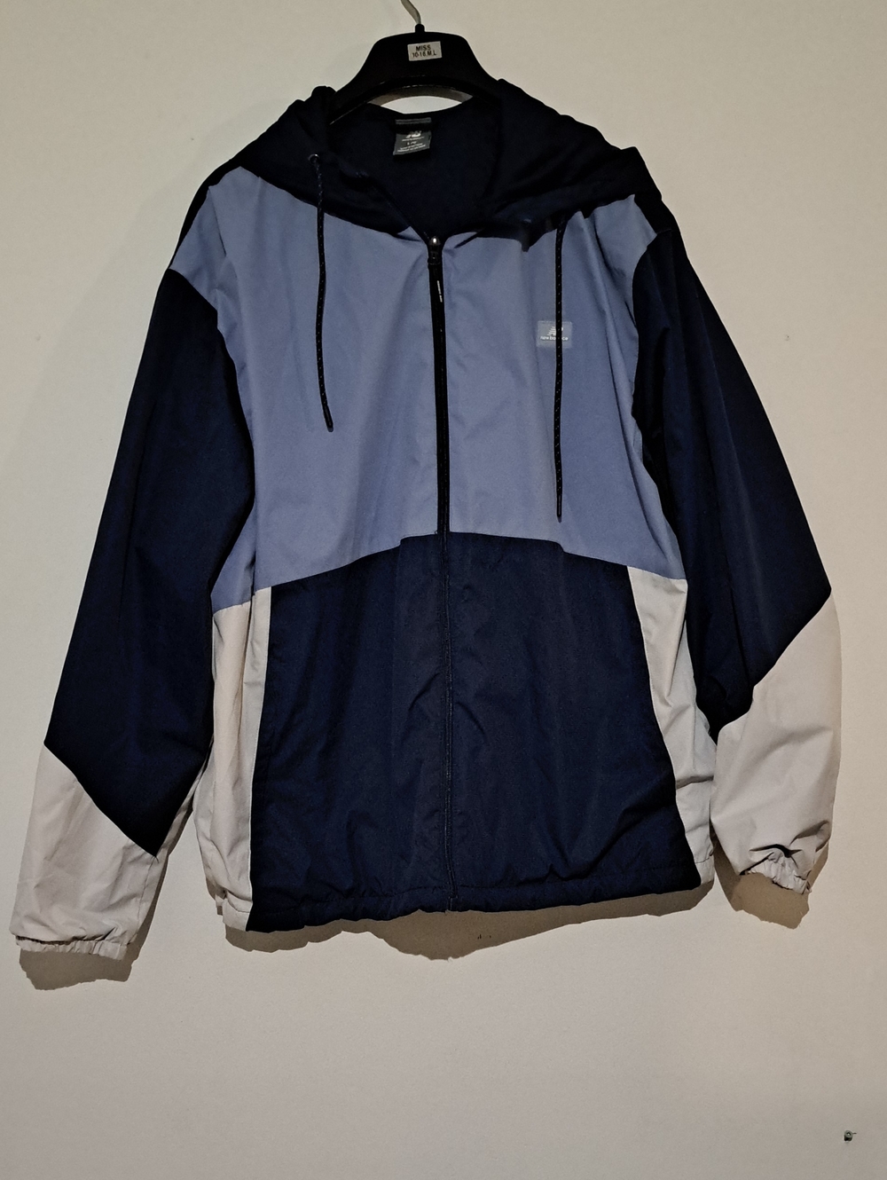 New Balance Men's Colorblock Hooded Rain Jacket - Navy, Light Blue, Cream